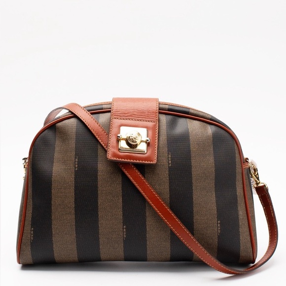 FENDI ROMA Vintage Vinyl Canvas Crossbody Bag Pequin Stripe Janus Head - Picture 1 of 12